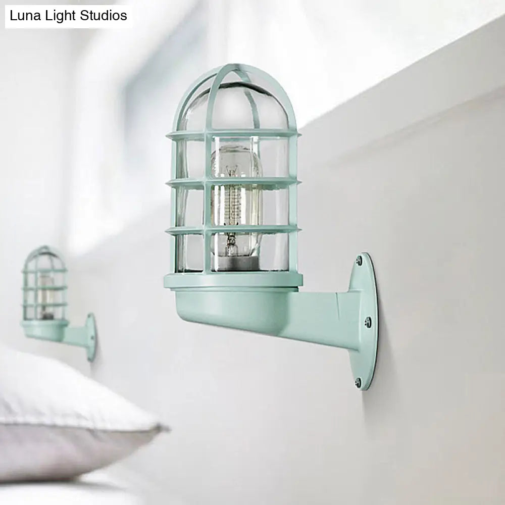 DecorBites™ DecorBites™ Industrial Glass Wall Lamp with Cage, Single Bulb in Pink/Blue/Green for Living Room Sconce