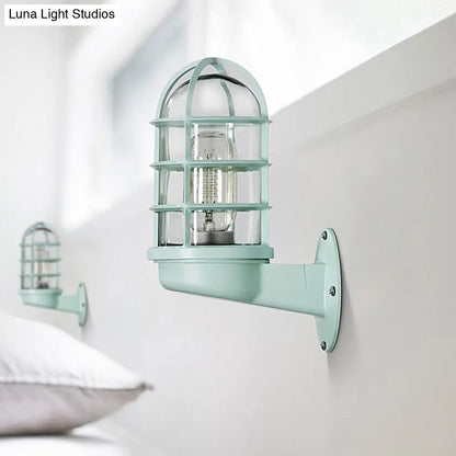 DecorBites™ DecorBites™ Industrial Glass Wall Lamp with Cage, Single Bulb in Pink/Blue/Green for Living Room Sconce