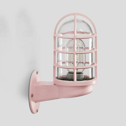 DecorBites™ DecorBites™ Industrial Glass Wall Lamp with Cage, Single Bulb in Pink/Blue/Green for Living Room Sconce