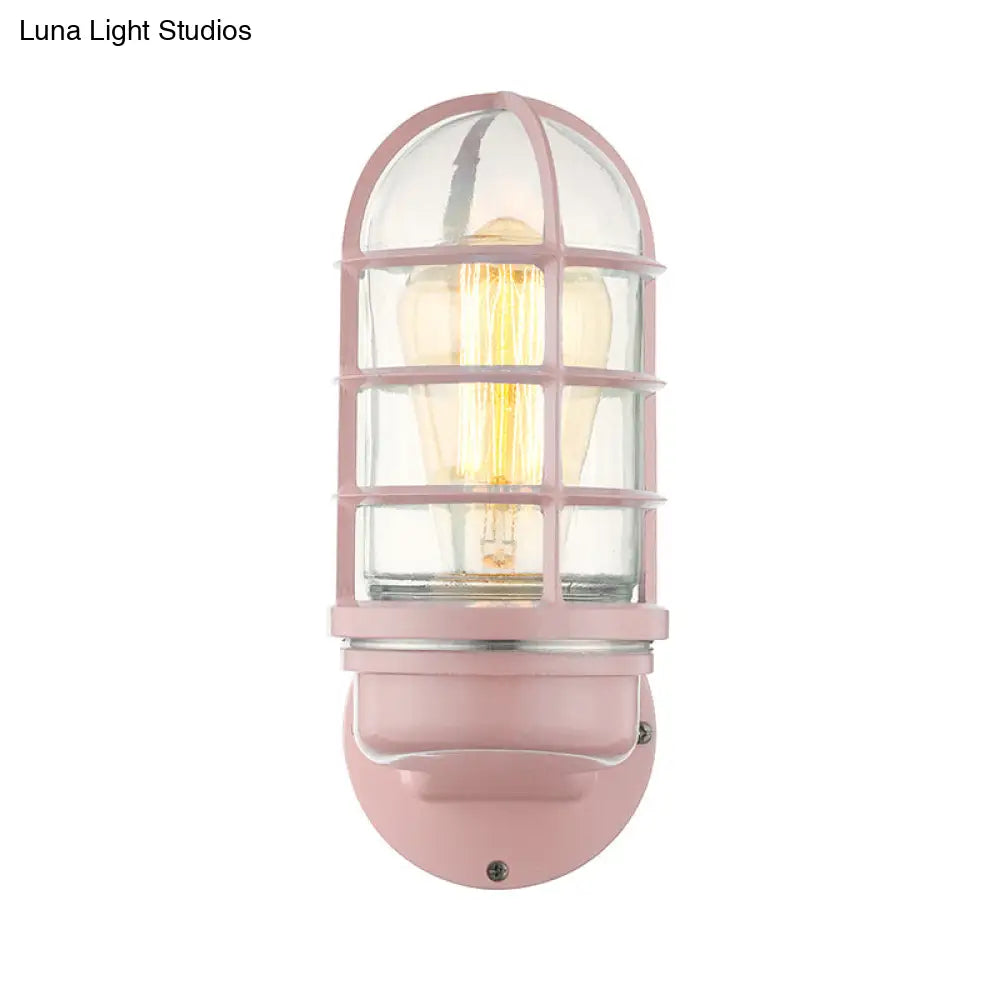 DecorBites™ DecorBites™ Industrial Glass Wall Lamp with Cage, Single Bulb in Pink/Blue/Green for Living Room Sconce
