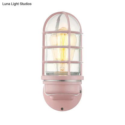 DecorBites™ DecorBites™ Industrial Glass Wall Lamp with Cage, Single Bulb in Pink/Blue/Green for Living Room Sconce