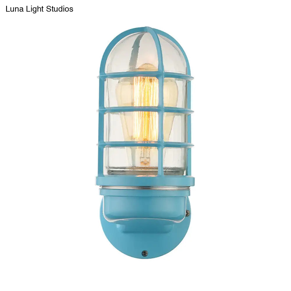 DecorBites™ DecorBites™ Industrial Glass Wall Lamp with Cage, Single Bulb in Pink/Blue/Green for Living Room Sconce