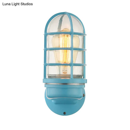 DecorBites™ DecorBites™ Industrial Glass Wall Lamp with Cage, Single Bulb in Pink/Blue/Green for Living Room Sconce
