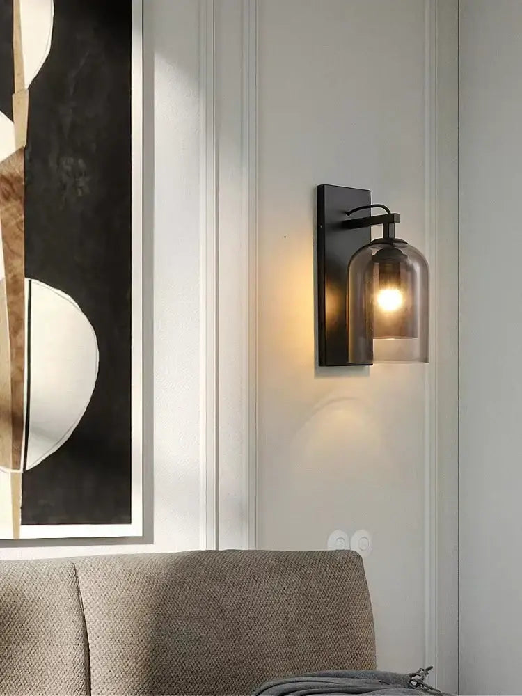 Black metal wall lamps with smoked glass shade by decorbites industrial glass wall for bedroom decor
