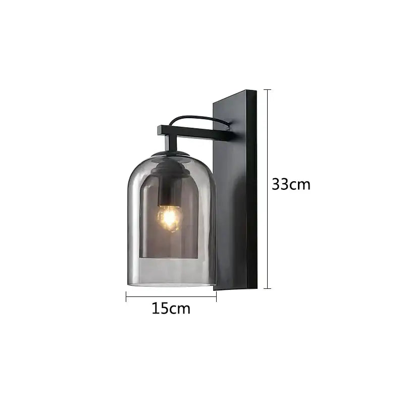 Black metal industrial glass wall lamp with smoked clear dome sconce and exposed bulb for bedroom decorbites industrial glass
