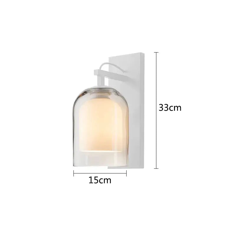 Modern white wall lamps with clear glass bell-shaped shade featuring decorbites industrial glass wall sconce design
