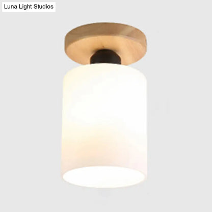 DecorBites™ DecorBites™ Industrial Globe/Cylinder Frosted Glass Semi Flush Mount Light in Black for Foyer - Single Bulb Ceiling Lighting