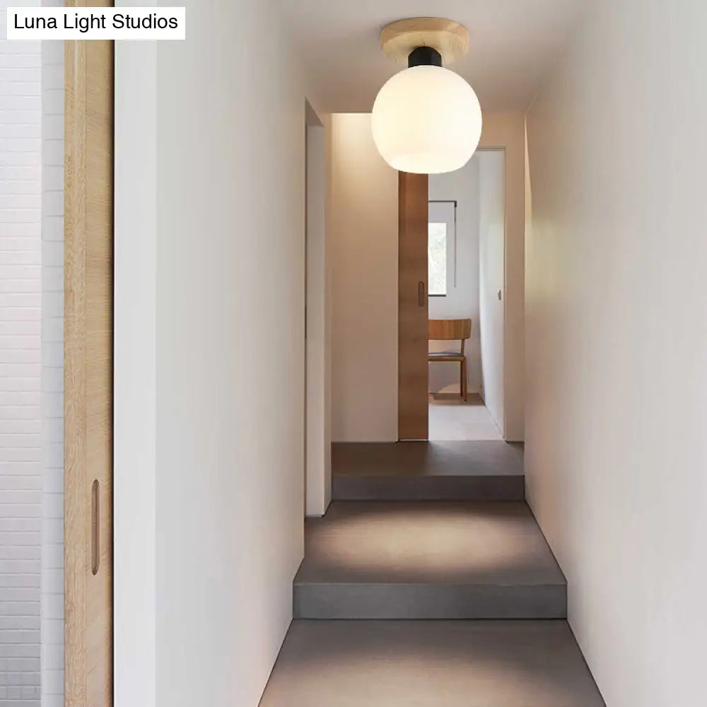 DecorBites™ DecorBites™ Industrial Globe/Cylinder Frosted Glass Semi Flush Mount Light in Black for Foyer - Single Bulb Ceiling Lighting