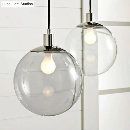 Industrial Globe Pendant Lighting - Wide 1-Light Clear Glass Ceiling Light (6"/8"/12"), Black/Chrome