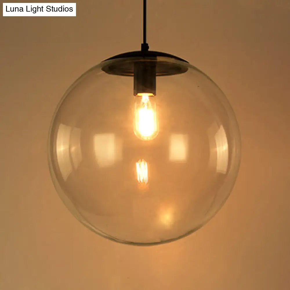 Industrial Globe Pendant Lighting - Wide 1-Light Clear Glass Ceiling Light (6"/8"/12"), Black/Chrome