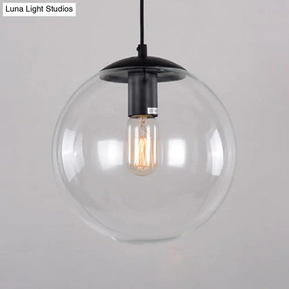 Industrial Globe Pendant Lighting - Wide 1-Light Clear Glass Ceiling Light (6"/8"/12"), Black/Chrome