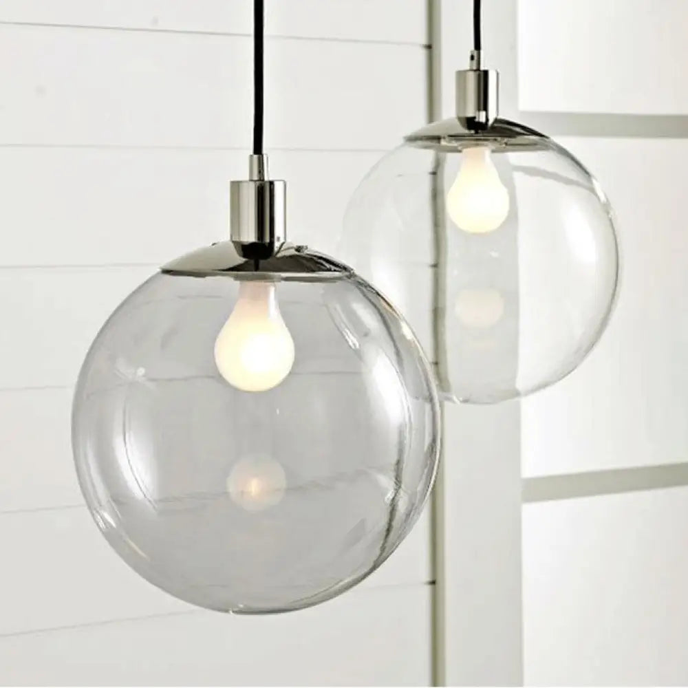 Industrial Globe Pendant Lighting - Wide 1-Light Clear Glass Ceiling Light (6"/8"/12"), Black/Chrome