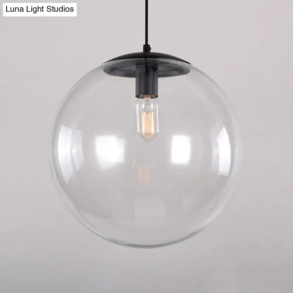 Industrial Globe Pendant Lighting - Wide 1-Light Clear Glass Ceiling Light (6"/8"/12"), Black/Chrome