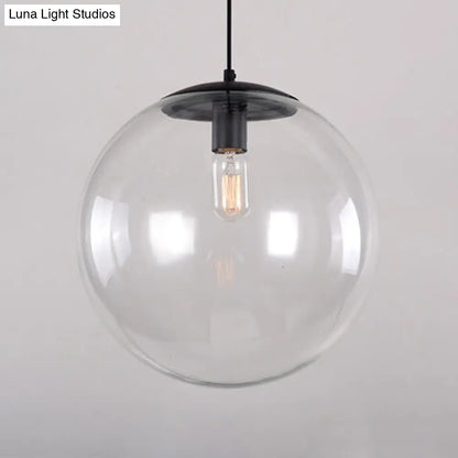 Industrial Globe Pendant Lighting - Wide 1-Light Clear Glass Ceiling Light (6"/8"/12"), Black/Chrome