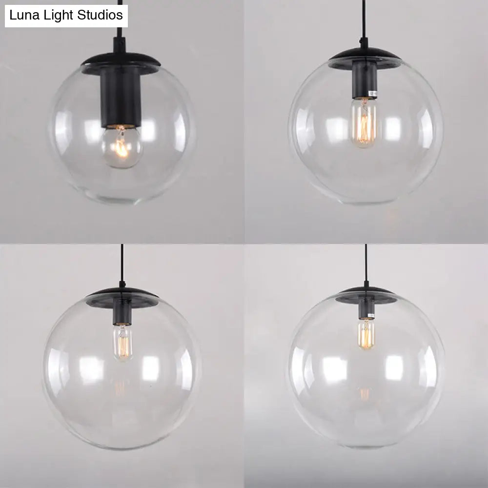 Industrial Globe Pendant Lighting - Wide 1-Light Clear Glass Ceiling Light (6"/8"/12"), Black/Chrome