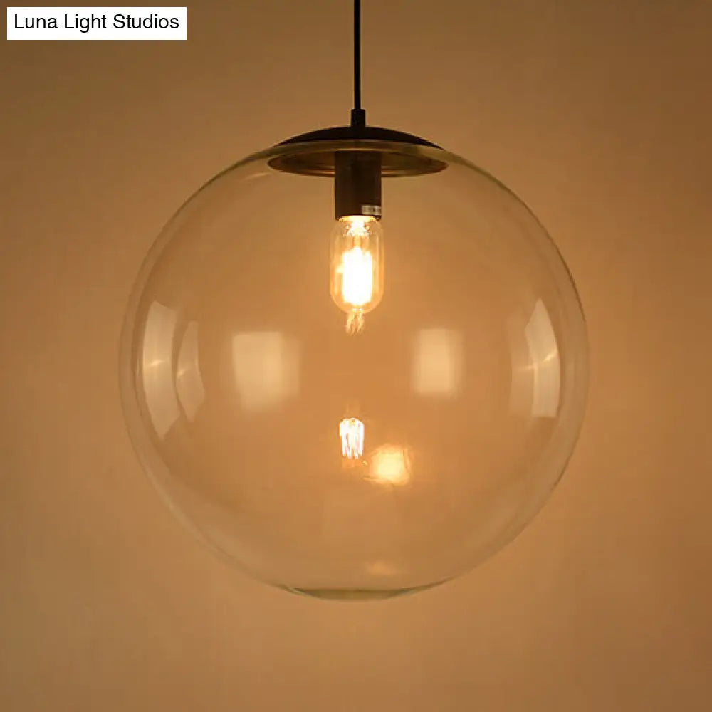 Industrial Globe Pendant Lighting - Wide 1-Light Clear Glass Ceiling Light (6"/8"/12"), Black/Chrome