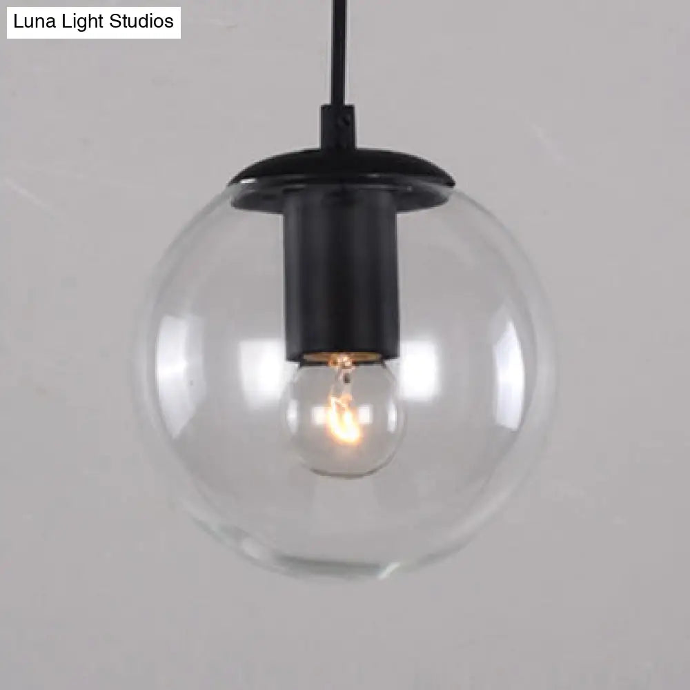 Industrial Globe Pendant Lighting - Wide 1-Light Clear Glass Ceiling Light (6"/8"/12"), Black/Chrome