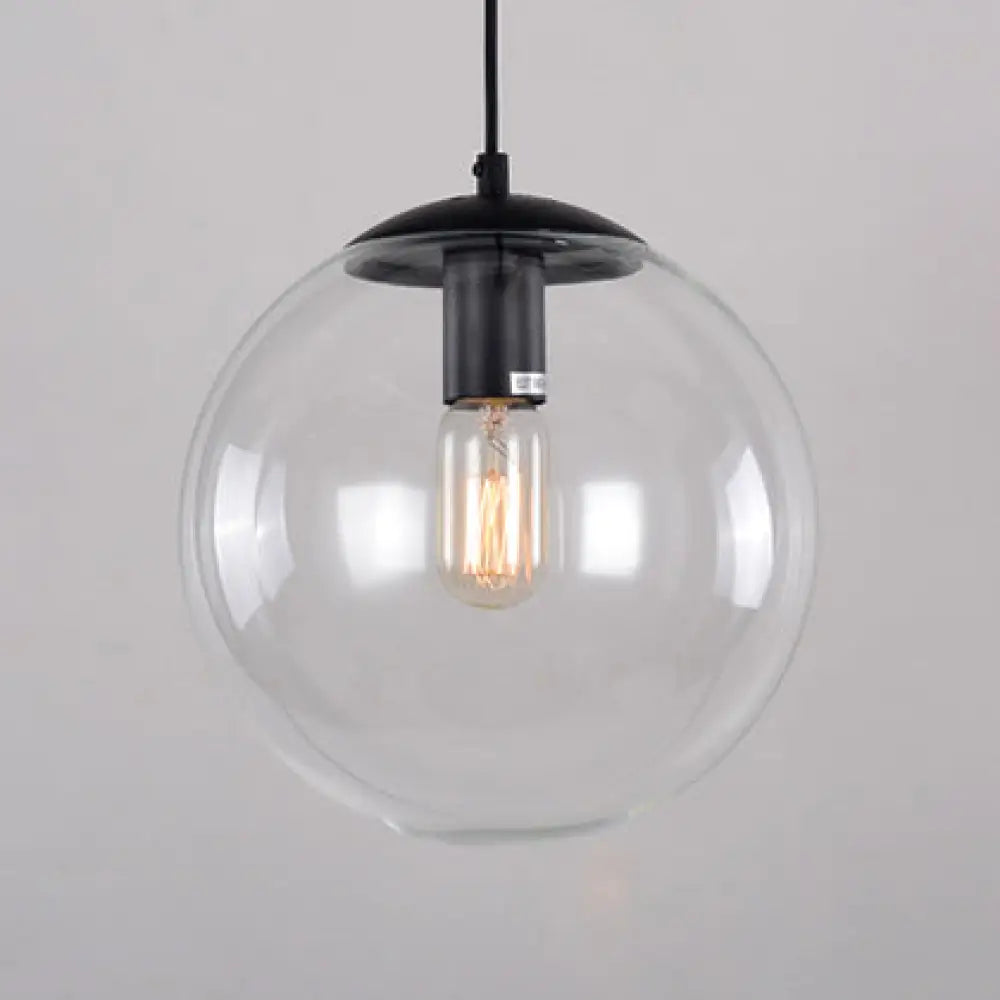 Industrial Globe Pendant Lighting - Wide 1-Light Clear Glass Ceiling Light (6"/8"/12"), Black/Chrome