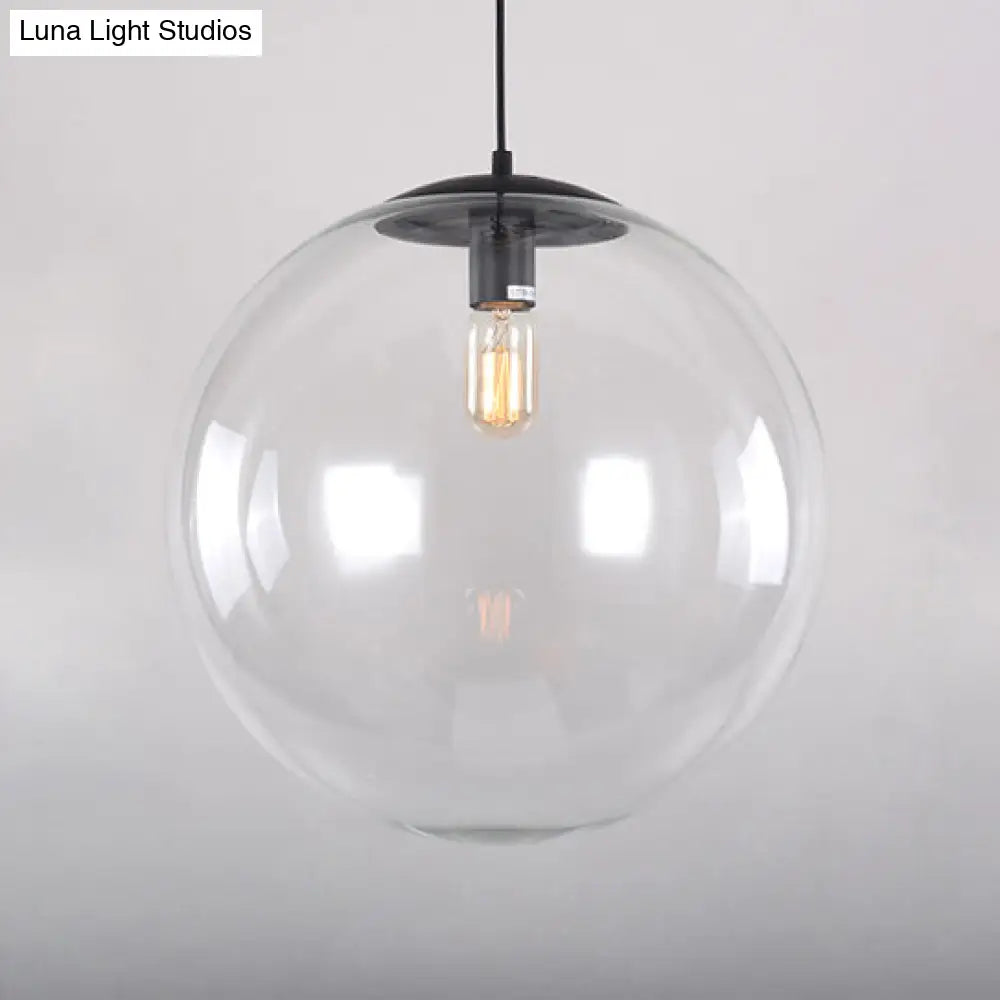 Industrial Globe Pendant Lighting - Wide 1-Light Clear Glass Ceiling Light (6"/8"/12"), Black/Chrome