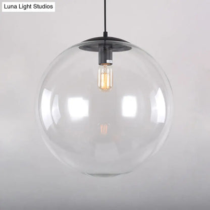 Industrial Globe Pendant Lighting - Wide 1-Light Clear Glass Ceiling Light (6"/8"/12"), Black/Chrome