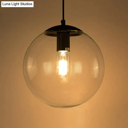 Industrial Globe Pendant Lighting - Wide 1-Light Clear Glass Ceiling Light (6"/8"/12"), Black/Chrome