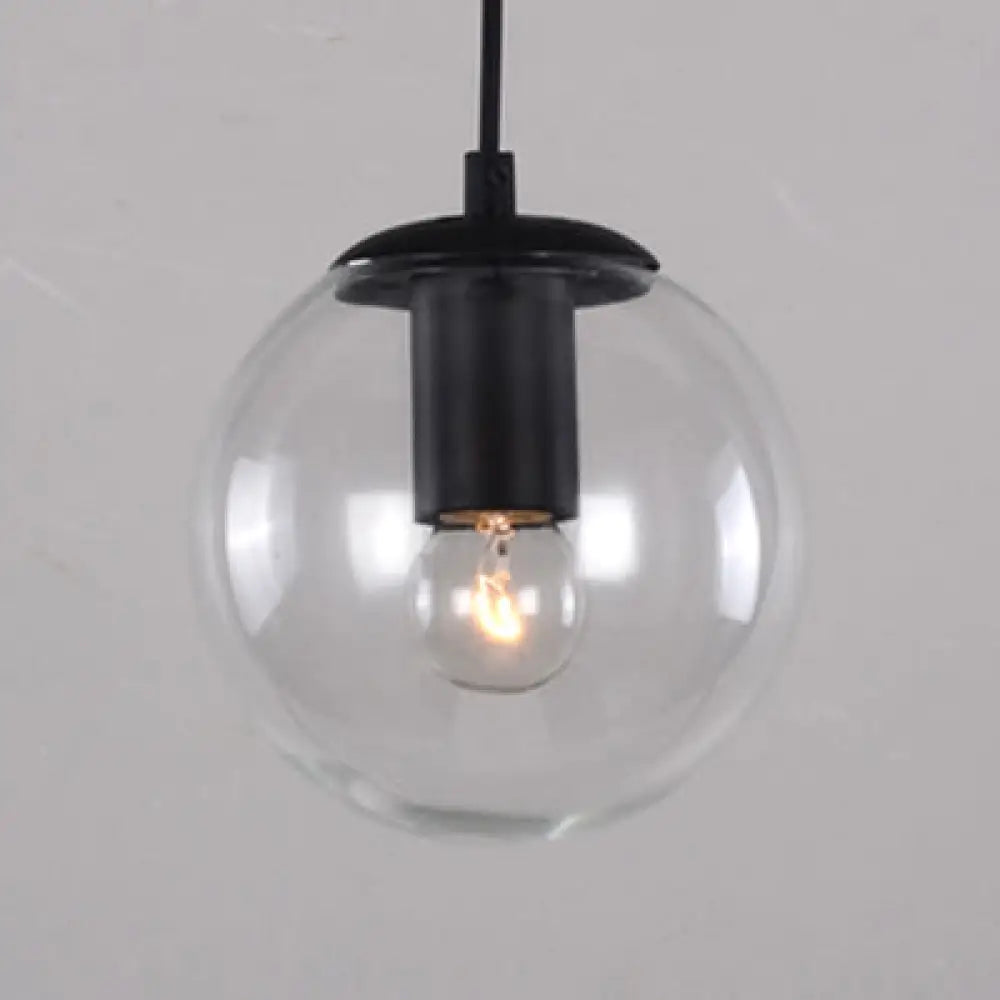 Industrial Globe Pendant Lighting - Wide 1-Light Clear Glass Ceiling Light (6"/8"/12"), Black/Chrome