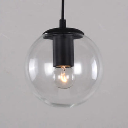 Industrial Globe Pendant Lighting - Wide 1-Light Clear Glass Ceiling Light (6"/8"/12"), Black/Chrome