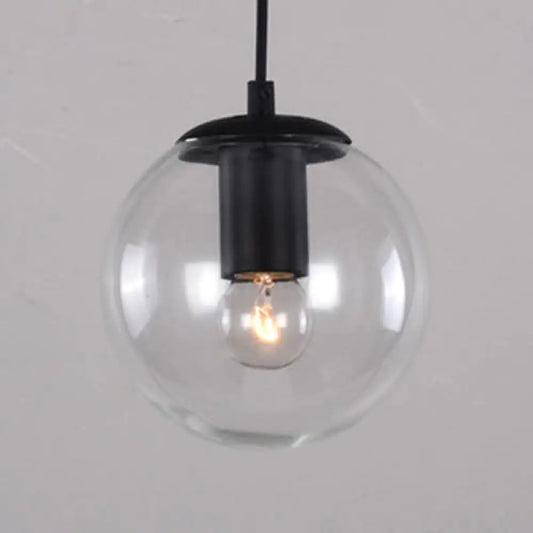 Industrial Globe Pendant Lighting - Wide 1-Light Clear Glass Ceiling Light (6"/8"/12"), Black/Chrome