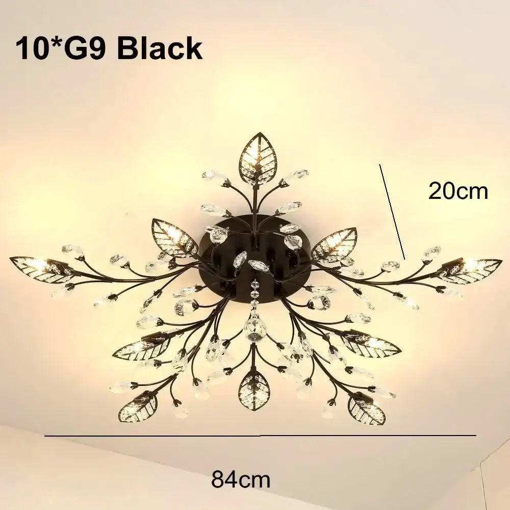Industrial gold crystal leaf led ceiling light with black leaf decorbites crystal leaf accents and 10 g9 bulbs
