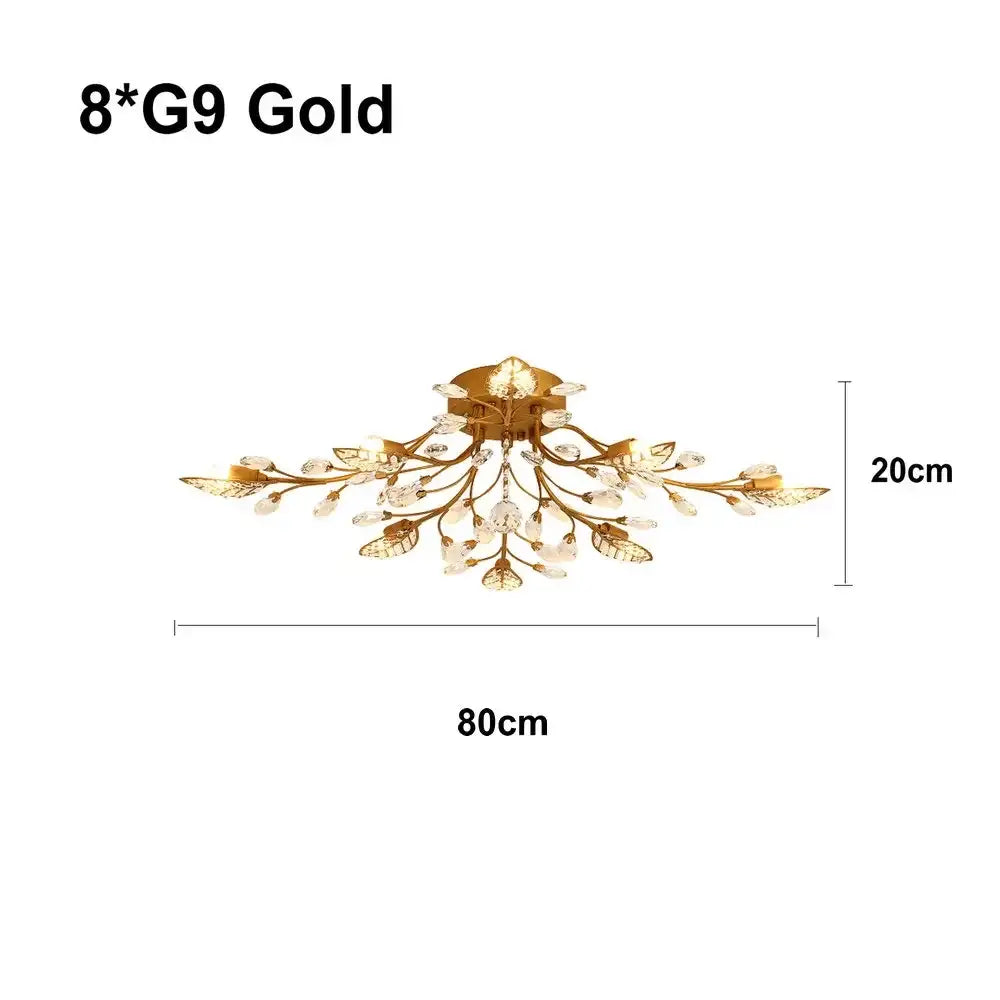 Industrial gold crystal leaf led ceiling light fixture with crystal accents for living room decorbites crystal leaf