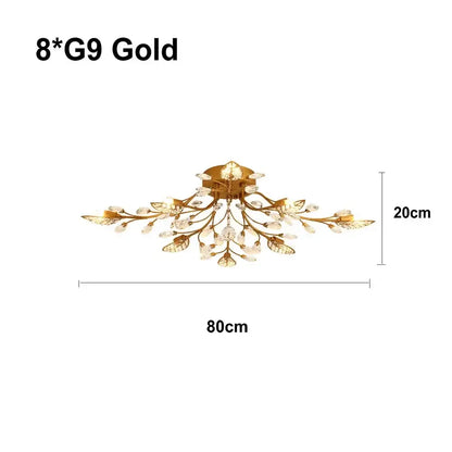 Industrial gold crystal leaf led ceiling light fixture with crystal accents for living room decorbites crystal leaf