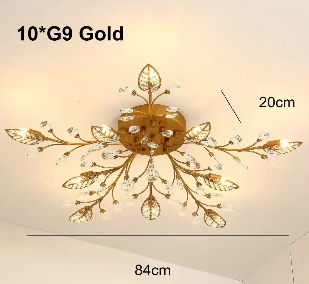 Industrial gold crystal leaf led ceiling light with gold leaf design and crystal accents for living room decorbites crystal leaf