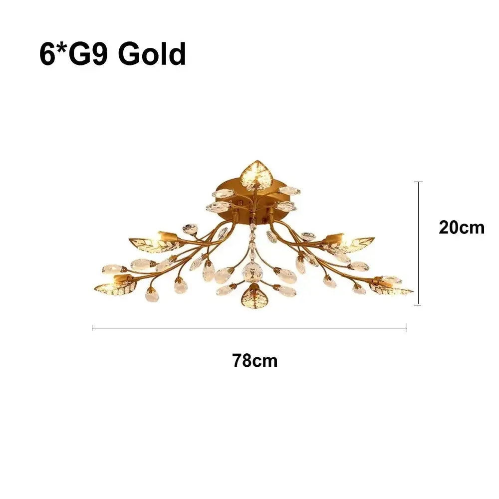 Industrial gold crystal leaf led ceiling light fixture with gold leaf theme and crystal accents for living room decorbites crystal leaf