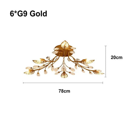 Industrial gold crystal leaf led ceiling light fixture with gold leaf theme and crystal accents for living room decorbites crystal leaf