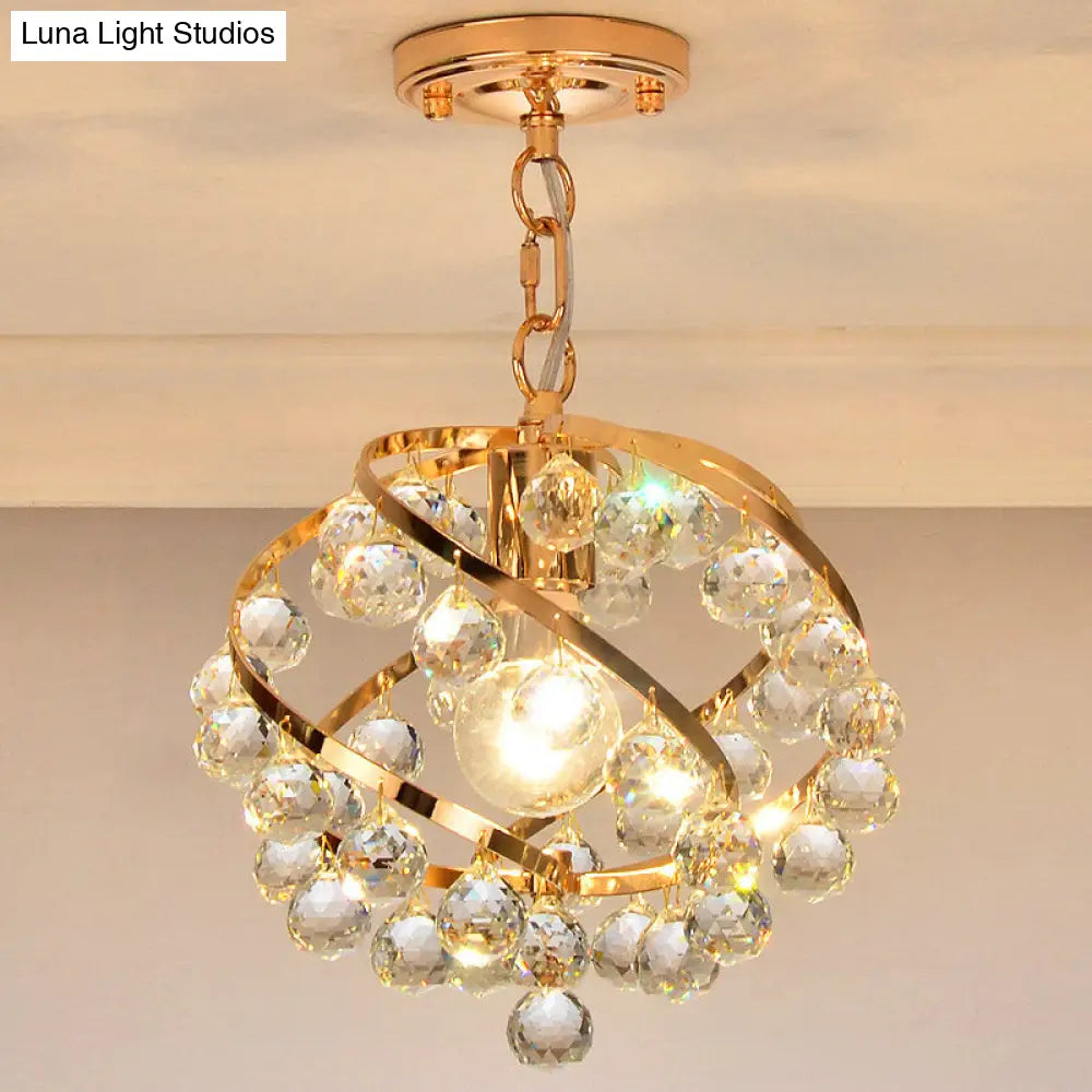 Industrial Gold Crystal Orb Pendant Light - Stylish Ceiling Fixture for Foyer