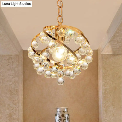 Industrial Gold Crystal Orb Pendant Light - Stylish Ceiling Fixture for Foyer