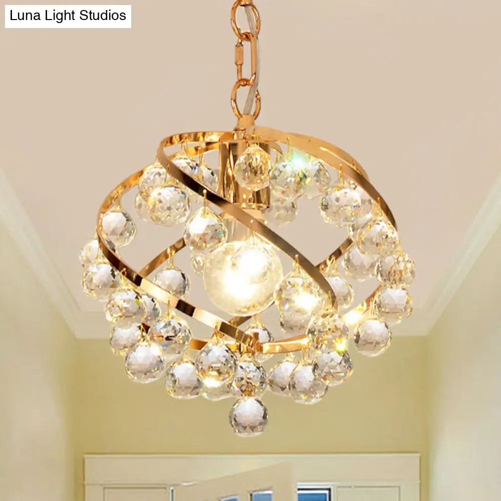 Industrial Gold Crystal Orb Pendant Light - Stylish Ceiling Fixture for Foyer