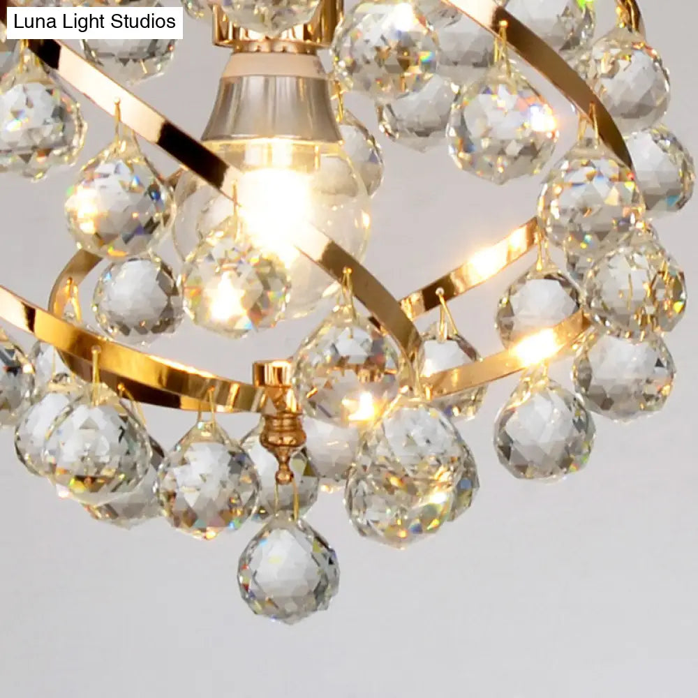 Industrial Gold Crystal Orb Pendant Light - Stylish Ceiling Fixture for Foyer