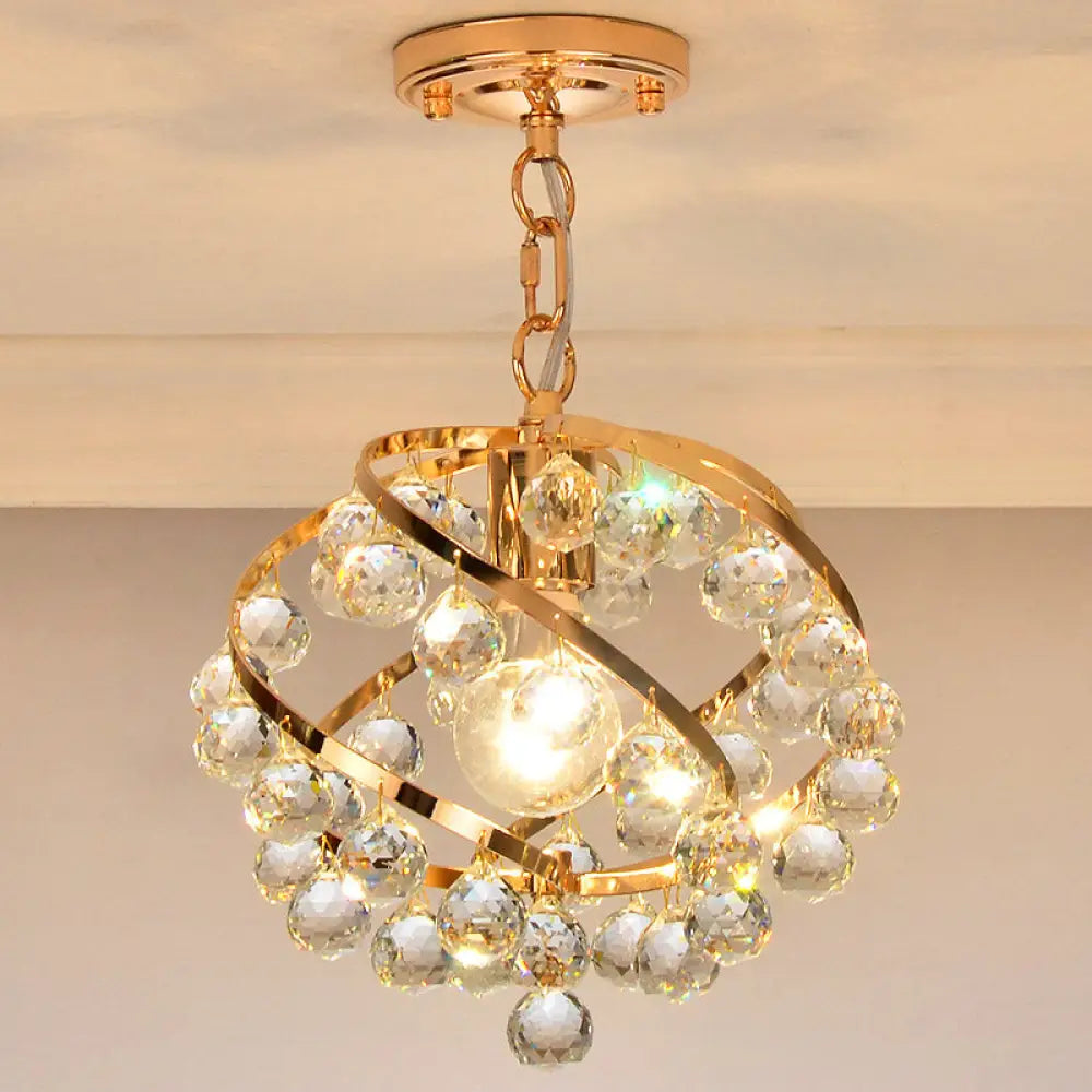 Industrial Gold Crystal Orb Pendant Light - Stylish Ceiling Fixture for Foyer