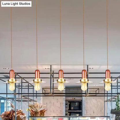 Industrial Gold Finish Tandem Pendant Light with Multiple Bulbs - Perfect for High Ceiling Areas