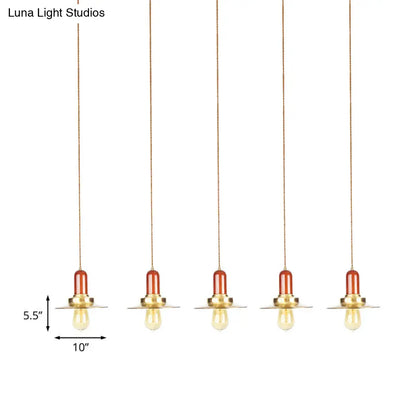 Industrial Gold Finish Tandem Pendant Light with Multiple Bulbs - Perfect for High Ceiling Areas