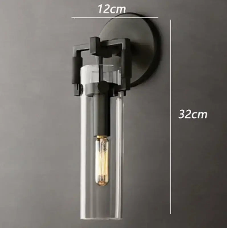 Black metal and clear glass wall lamp with vintage Edison bulb decorbites industrial glass wall sconce for bedroom decor