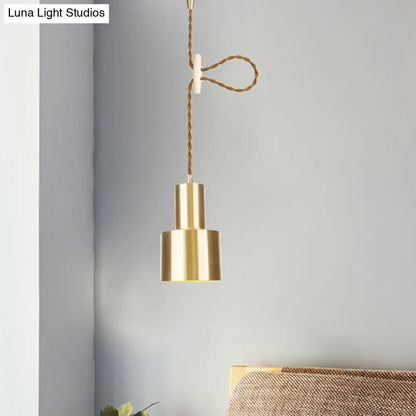 Industrial Gold Metallic Cylinder Pendant Light with Adjustable Ceiling Hang