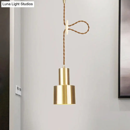 Industrial Gold Metallic Cylinder Pendant Light with Adjustable Ceiling Hang