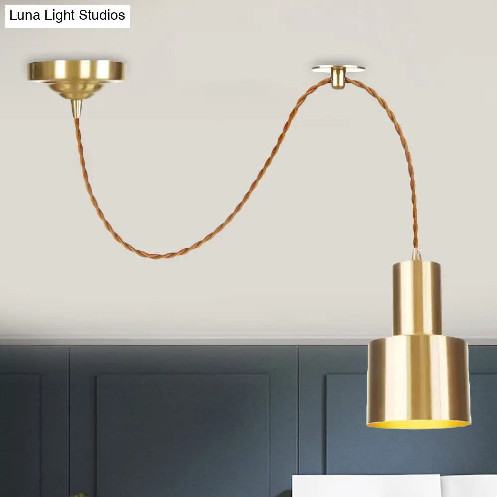 Industrial Gold Metallic Cylinder Pendant Light with Adjustable Ceiling Hang