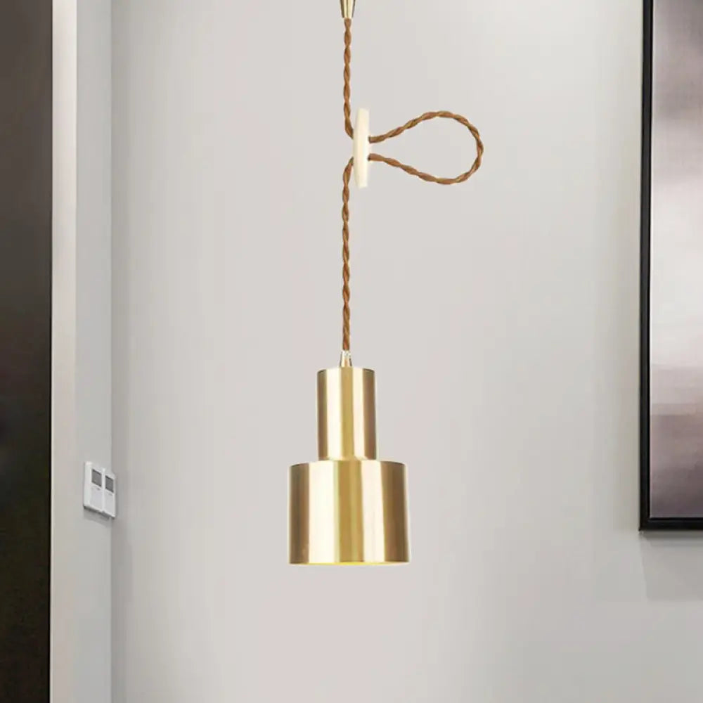 Industrial Gold Metallic Cylinder Pendant Light with Adjustable Ceiling Hang