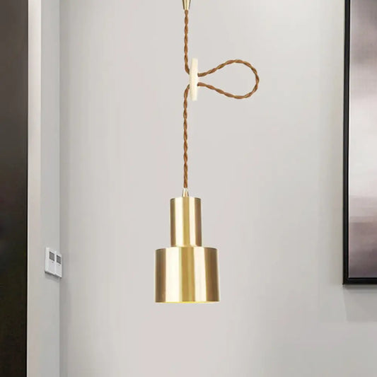 Industrial Gold Metallic Cylinder Pendant Light with Adjustable Ceiling Hang