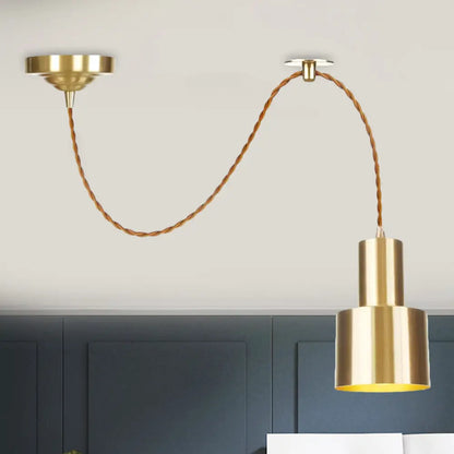 Industrial Gold Metallic Cylinder Pendant Light with Adjustable Ceiling Hang