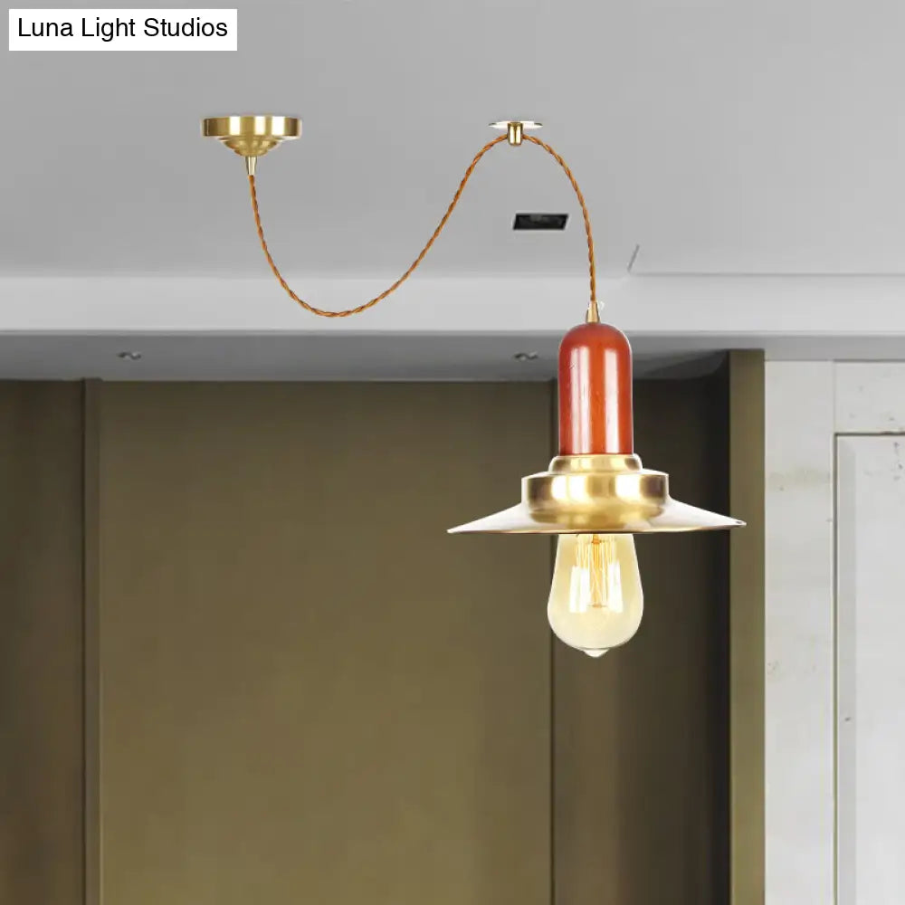 Industrial Gold Pendant Lighting - Flat Shape Bulb Fixture with Metallic Finish for Stylish Ceiling Hang