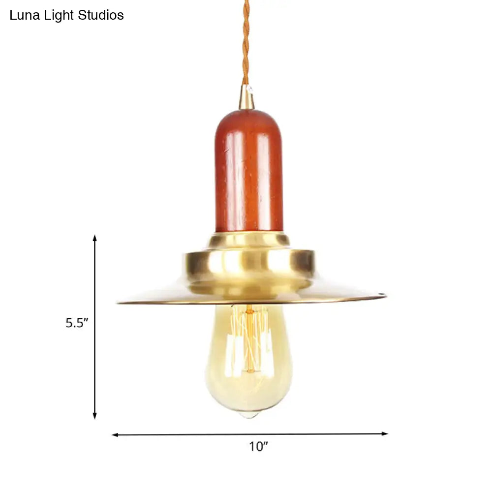 Industrial Gold Pendant Lighting - Flat Shape Bulb Fixture with Metallic Finish for Stylish Ceiling Hang